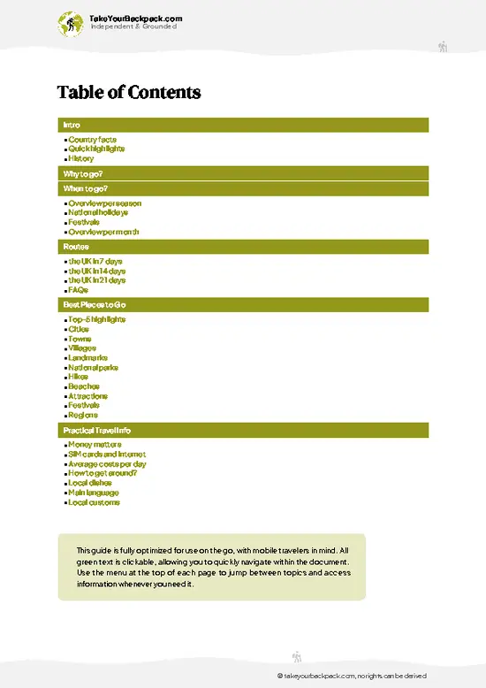 example page 2 from our offline Travel Guide for United Kingdom